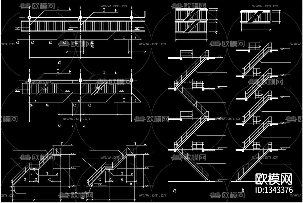 钢斜梯标准cad图库下载（渲染图1）