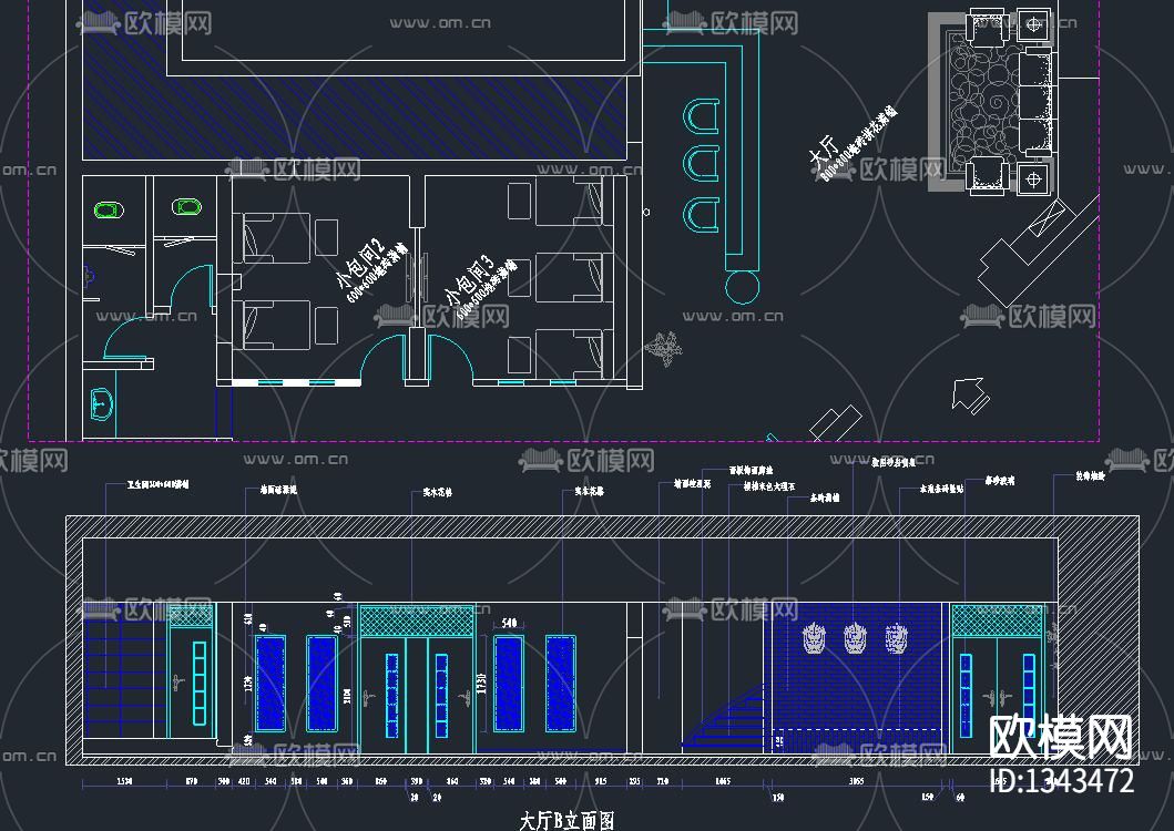 新中式足浴会所cad施工图下载（渲染图6）