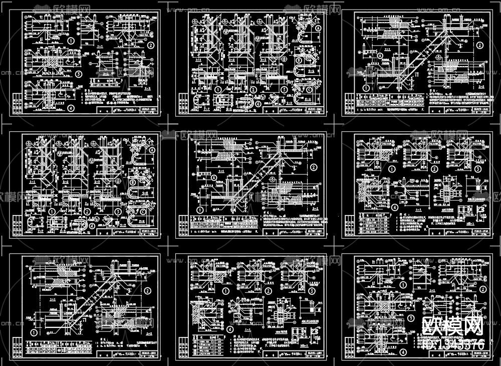 钢斜梯标准cad图库下载（渲染图6）