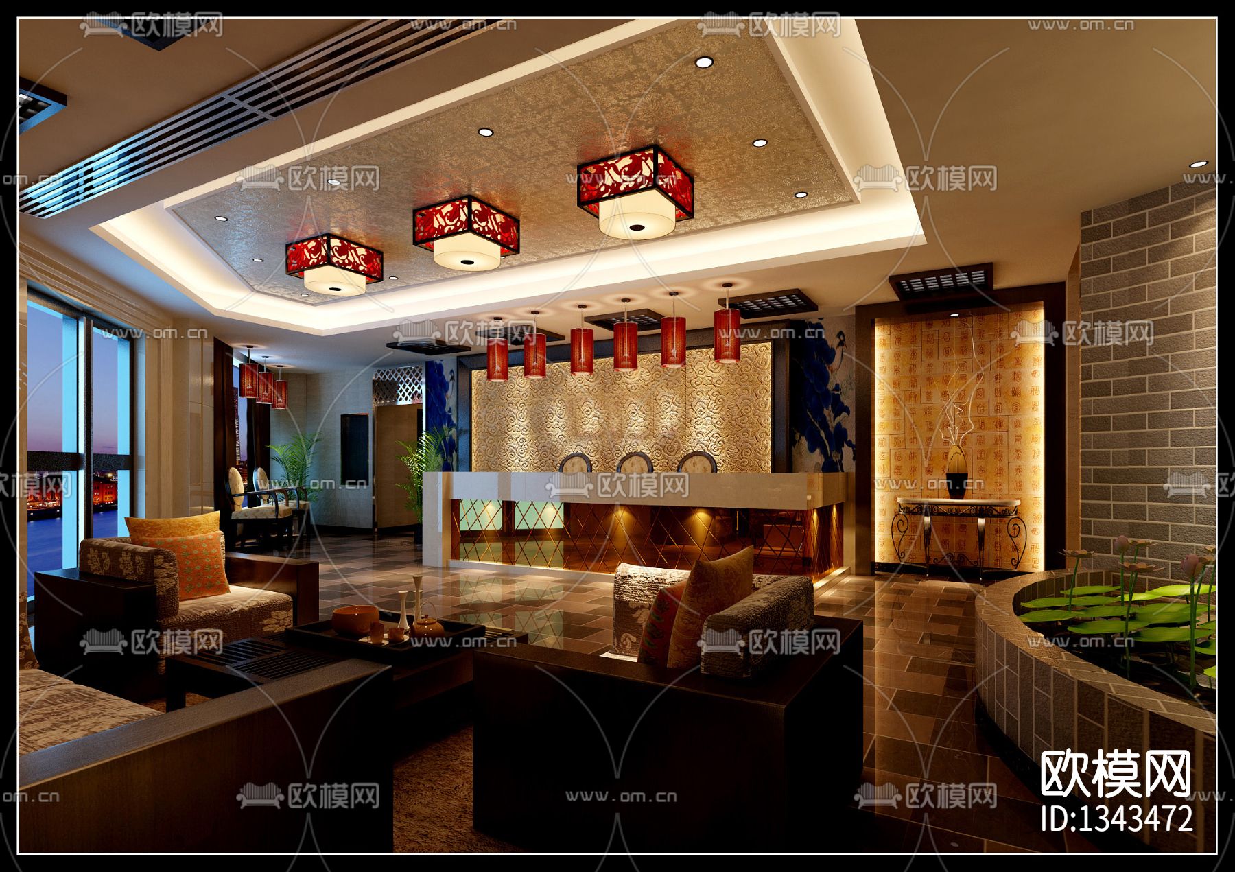 新中式足浴会所cad施工图下载（渲染图2）