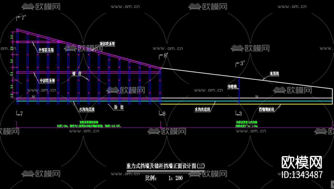锚杆挡土墙设计节点大样下载（渲染图1）