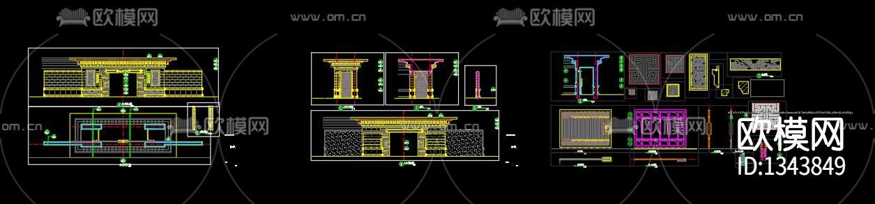 新中式大门cad施工图下载（渲染图7）