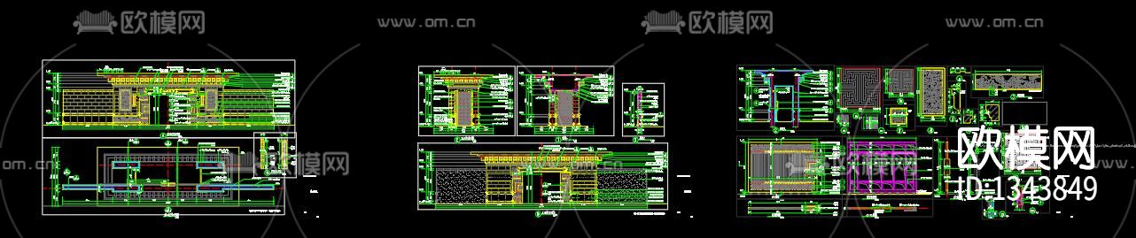 新中式大门cad施工图下载（渲染图8）