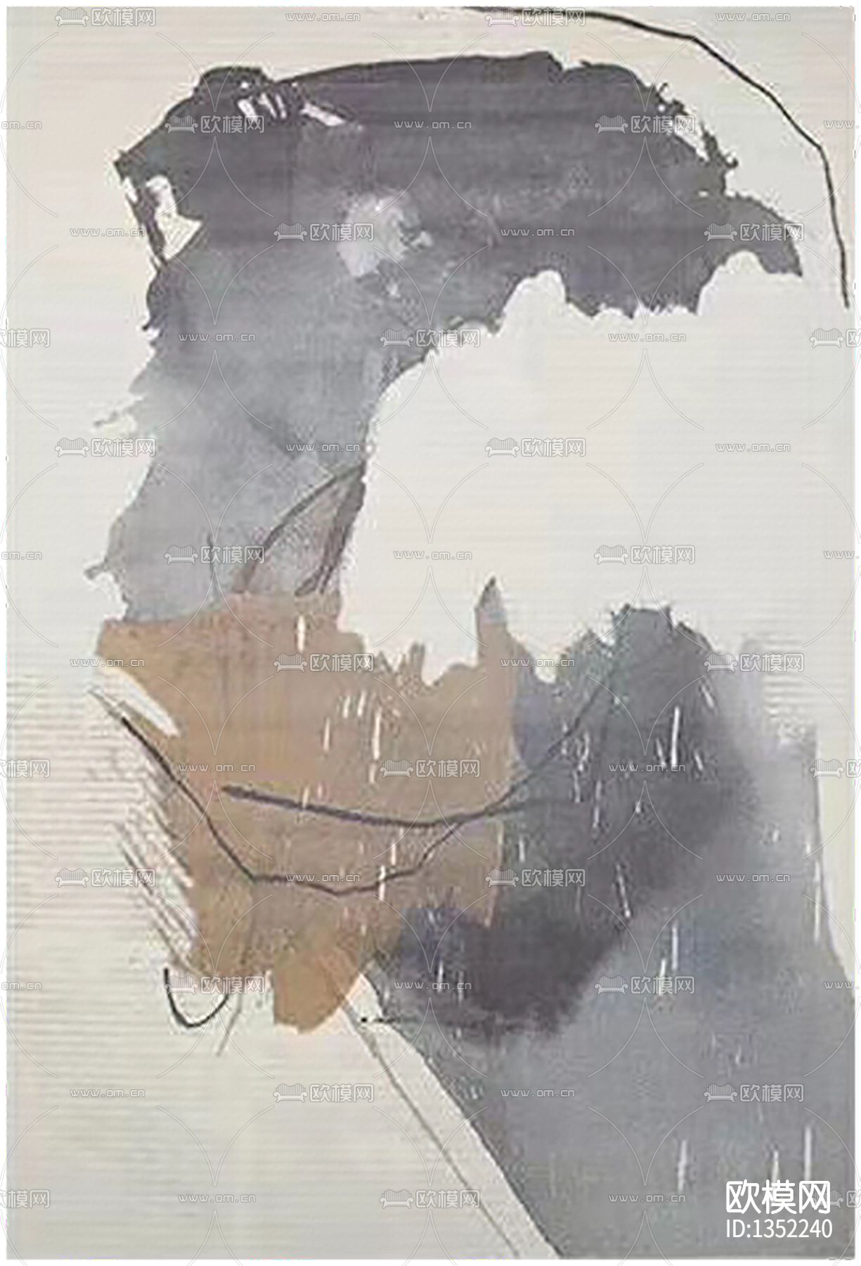 新中式简约抽象印花布艺地毯下载