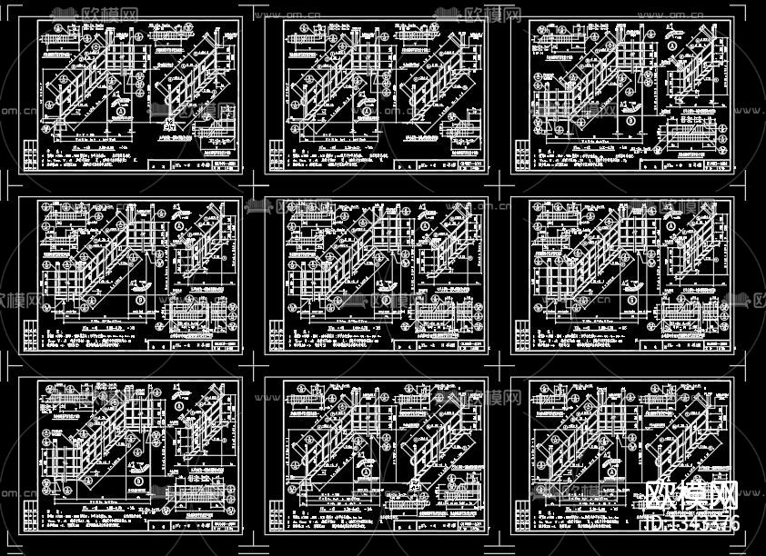 钢斜梯标准cad图库下载（渲染图5）