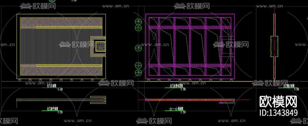 新中式大门cad施工图下载（渲染图5）