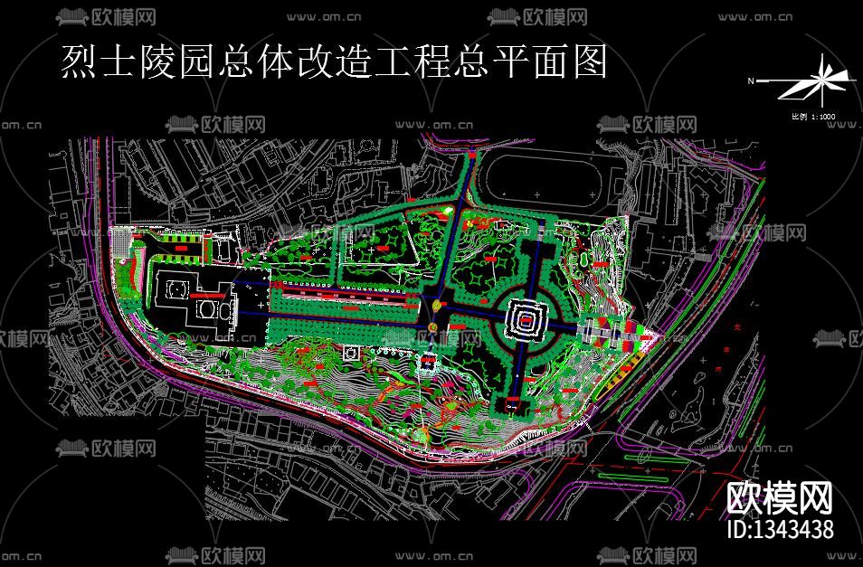 烈士陵园cad施工图下载（渲染图1）