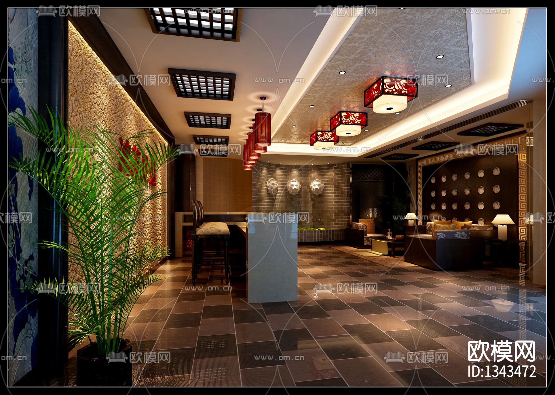 新中式足浴会所cad施工图下载（渲染图1）