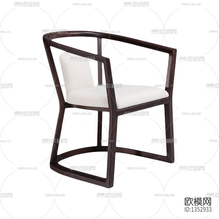 新中式极简实木布艺餐椅下载（渲染图2）