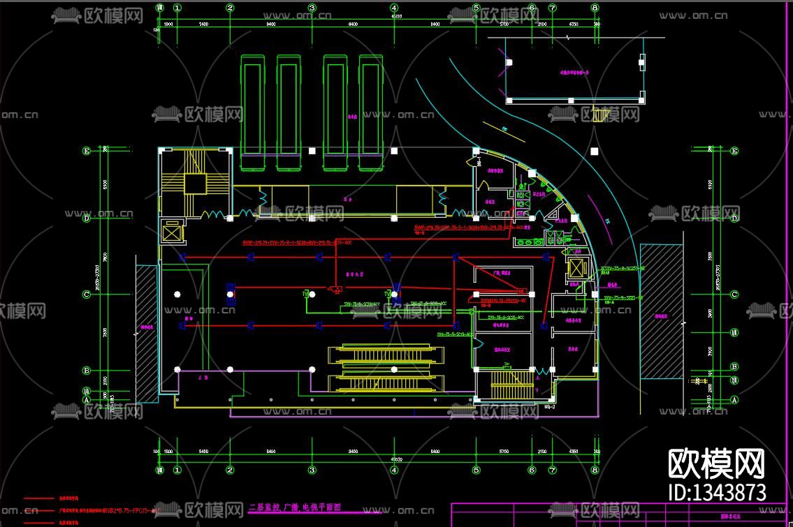 客运站弱电平面cad施工图下载（渲染图2）