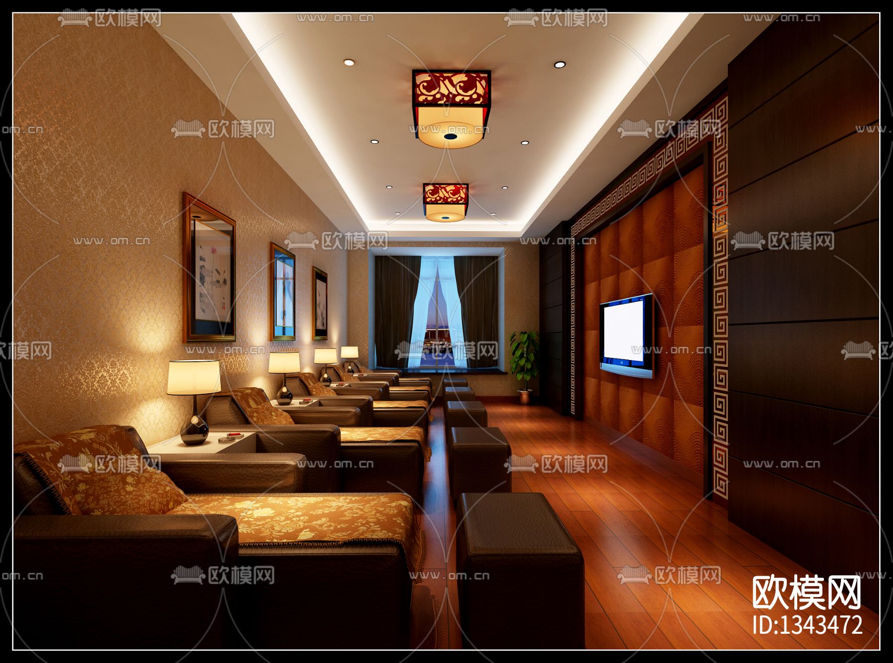 新中式足浴会所cad施工图下载（渲染图3）