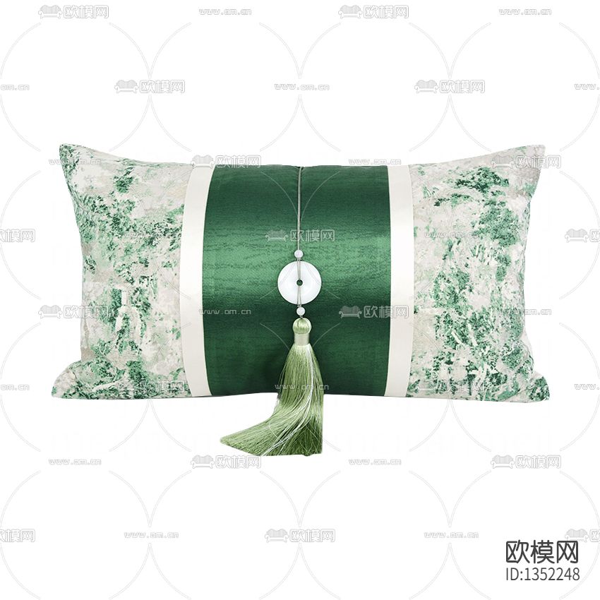 新中式创意青绿色肌理玉佩流苏抱枕下载