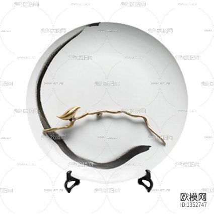 新中式禅意水墨印花陶瓷盘子下载