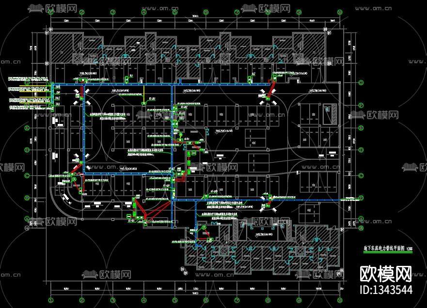 地下车库电气cad施工图下载（渲染图1）