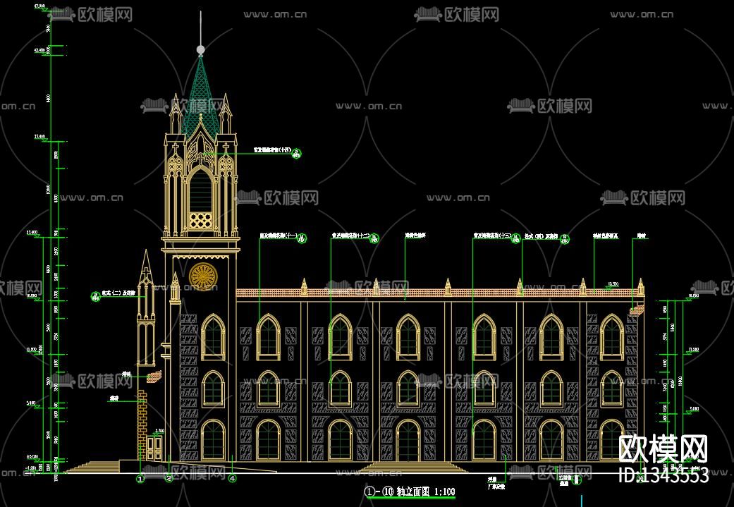 教堂cad施工图下载（渲染图5）