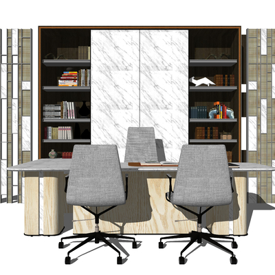  现代大班台su模型 