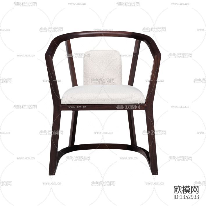 新中式极简实木布艺餐椅下载（渲染图1）