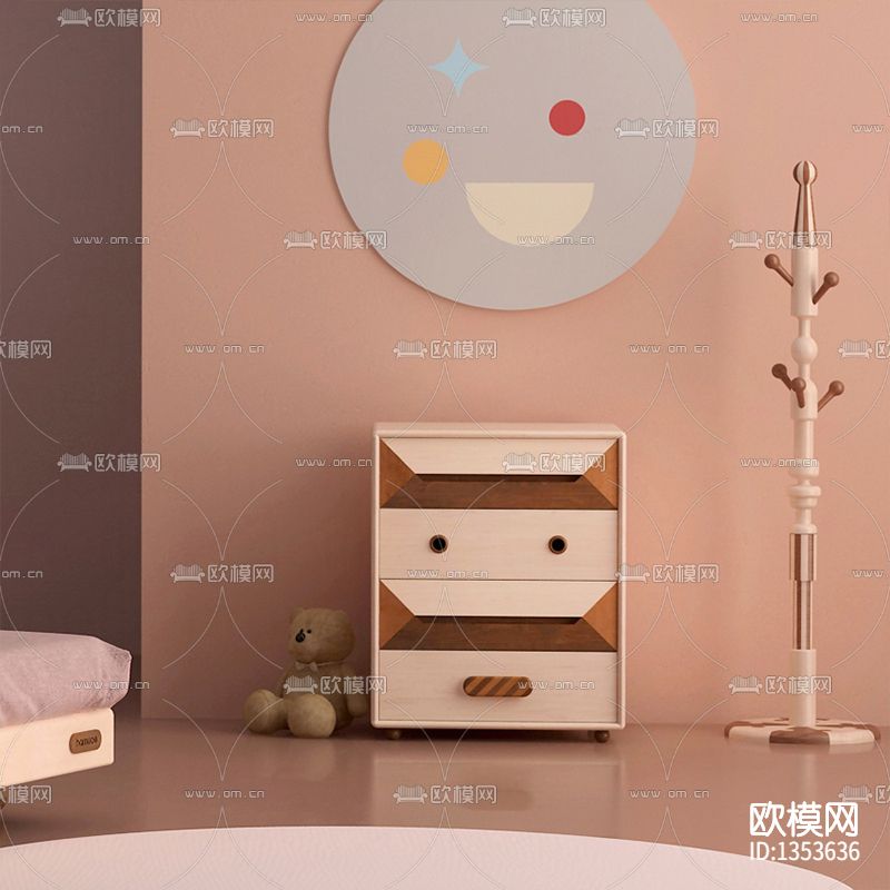 北欧简约卡通实木儿童斗柜下载（渲染图4）