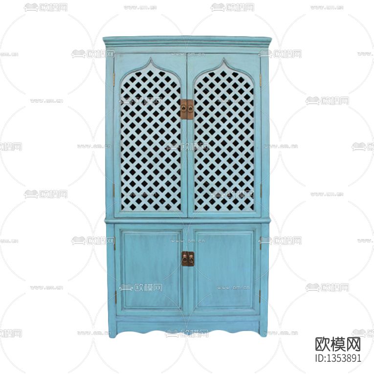 美式复古做旧手工雕花衣柜下载（渲染图1）