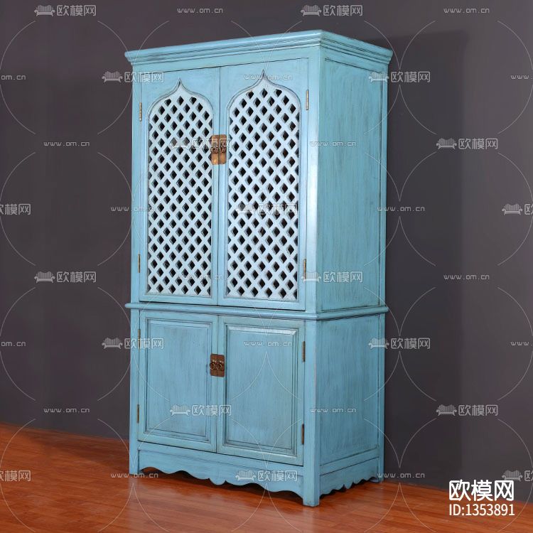 美式复古做旧手工雕花衣柜下载（渲染图2）