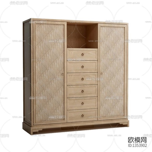 新中式禅意实木双门衣柜下载(渲染图2)