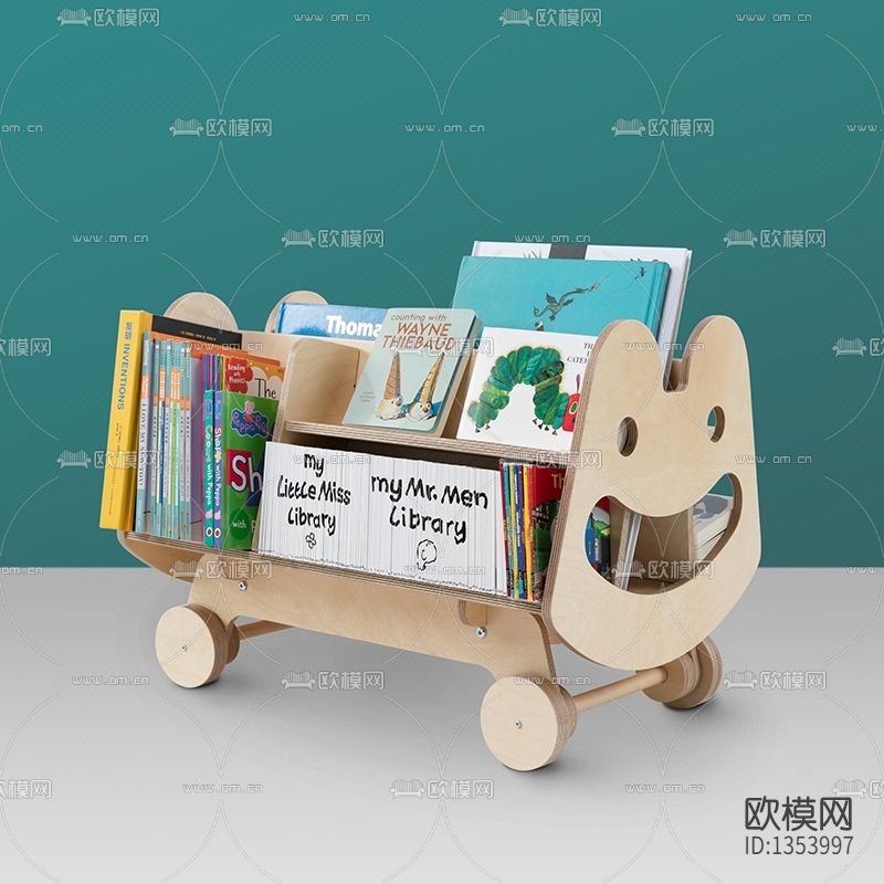 北欧卡通动物可移动实木书柜下载（渲染图3）