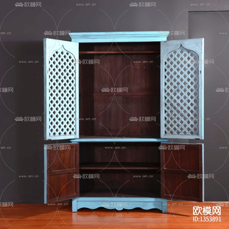 美式复古做旧手工雕花衣柜下载（渲染图3）