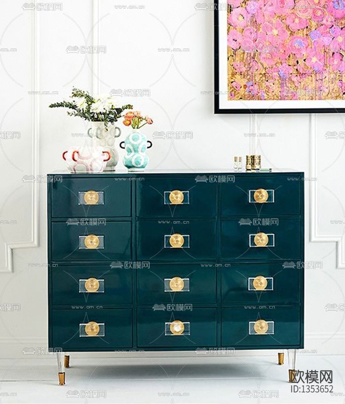 北欧轻奢实木多抽屉斗柜下载（渲染图4）