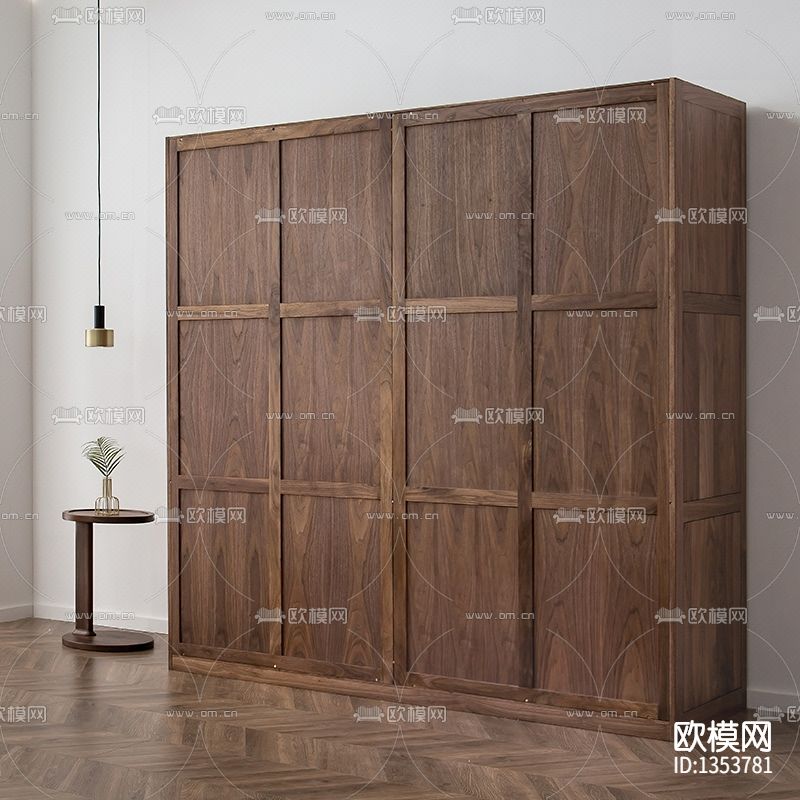 现代简约黑胡桃木流云衣柜