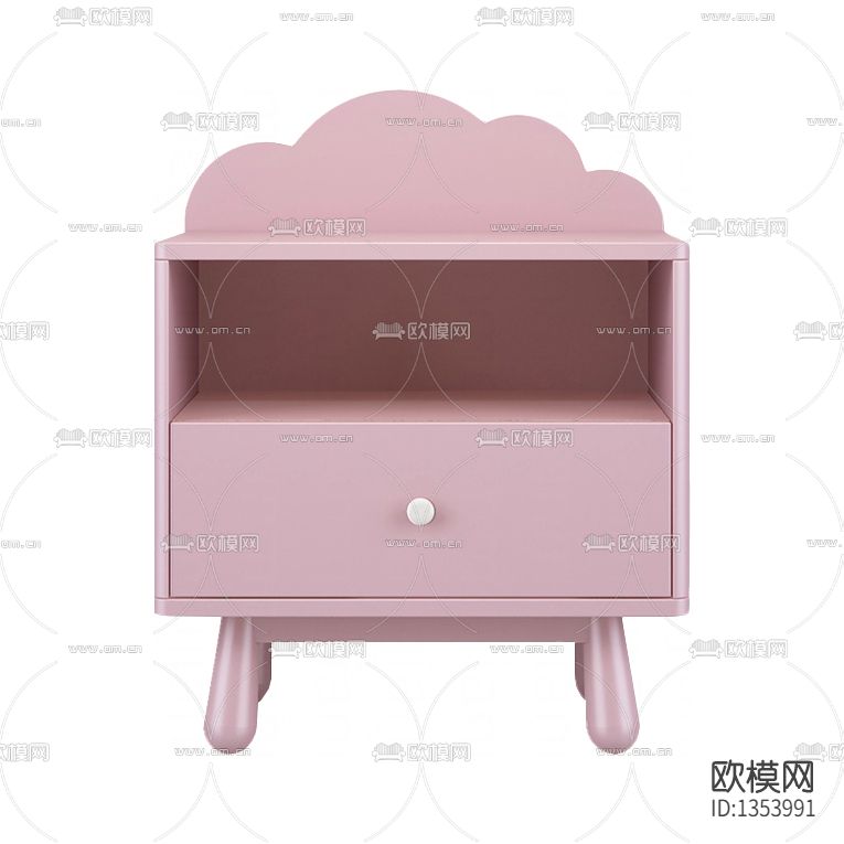 北欧简约实木云朵儿童床头柜下载（渲染图1）