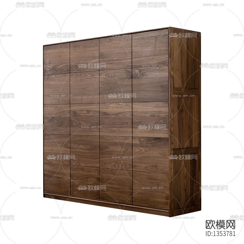 现代简约黑胡桃木流云衣柜