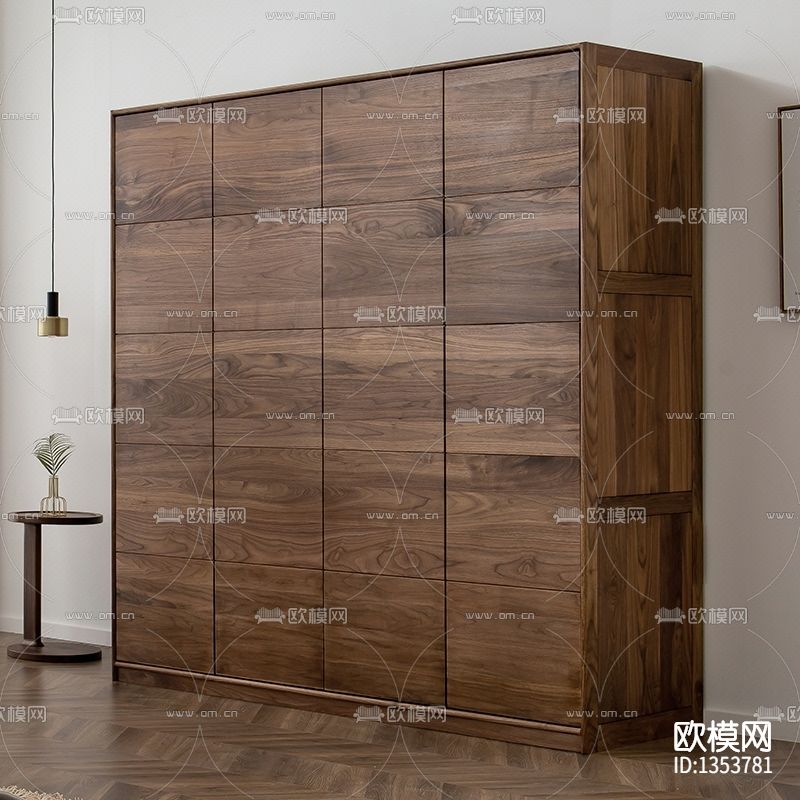 现代简约黑胡桃木流云衣柜