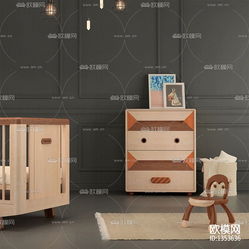 北欧简约卡通实木儿童斗柜下载（渲染图3）