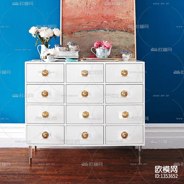 北欧轻奢实木多抽屉斗柜下载（渲染图1）