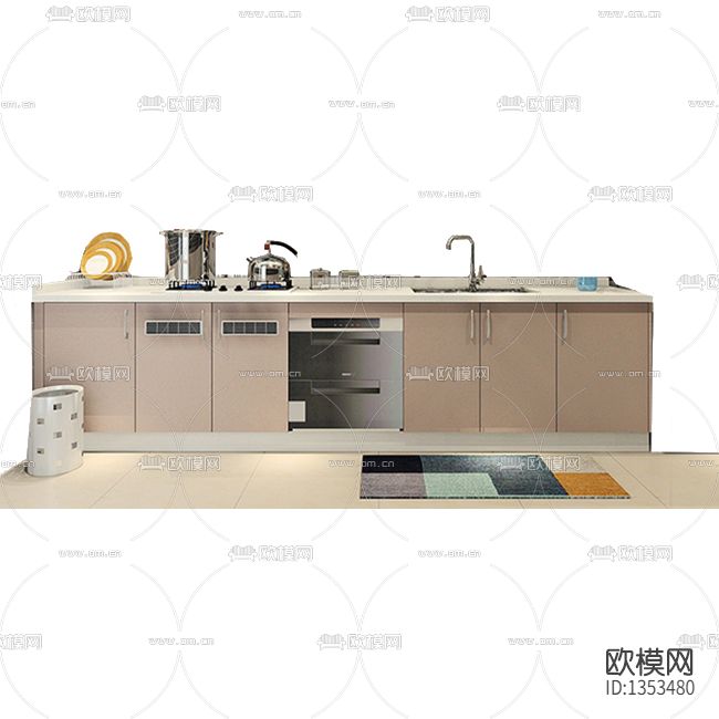 现代简约实木大理石橱柜下载