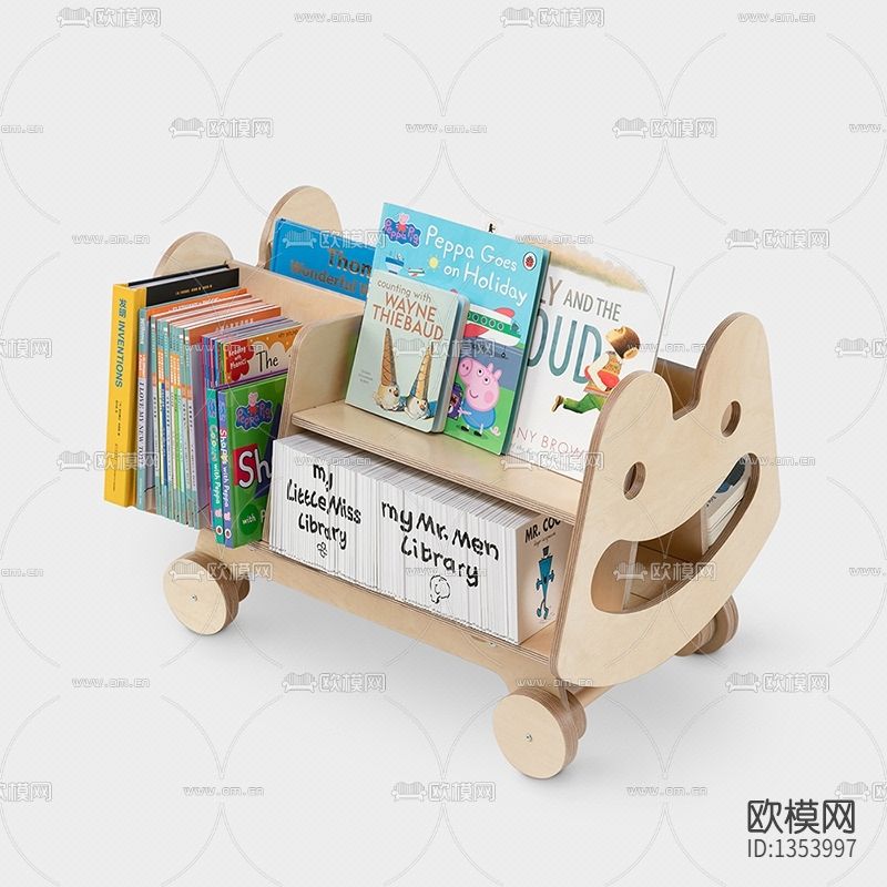 北欧卡通动物可移动实木书柜下载（渲染图2）