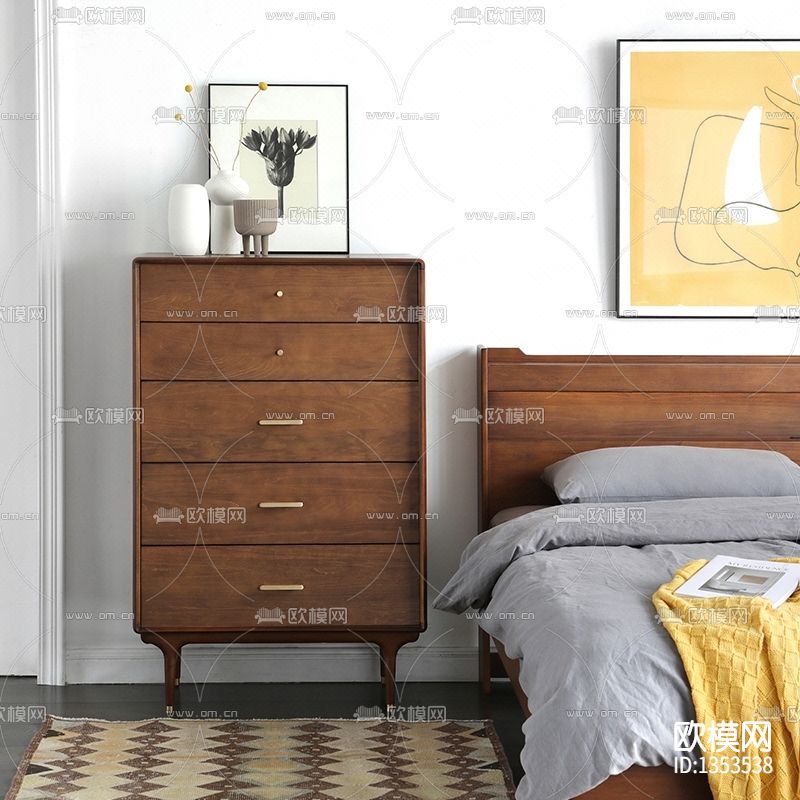 现代简约胡桃色实木斗柜下载（渲染图2）