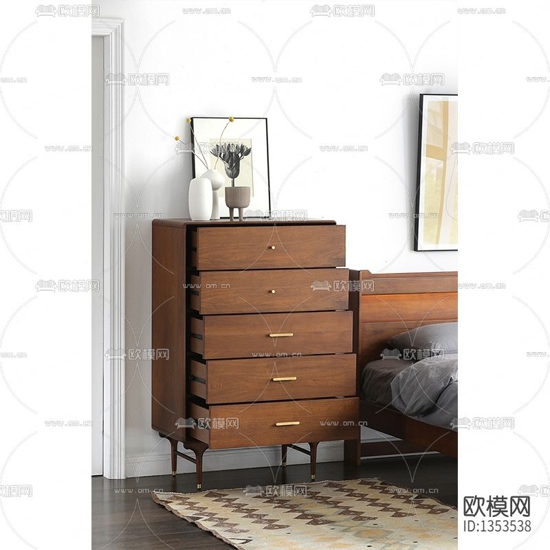 现代简约胡桃色实木斗柜下载（渲染图3）