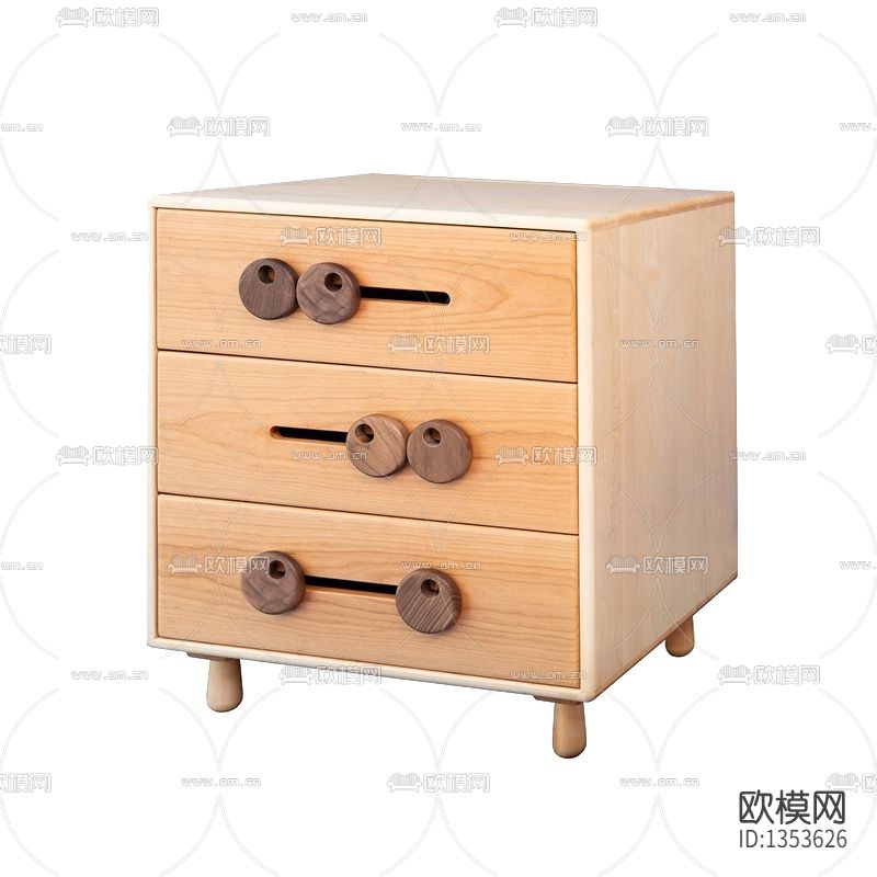 北欧简约圆珠黑胡桃木儿童斗柜下载（渲染图2）