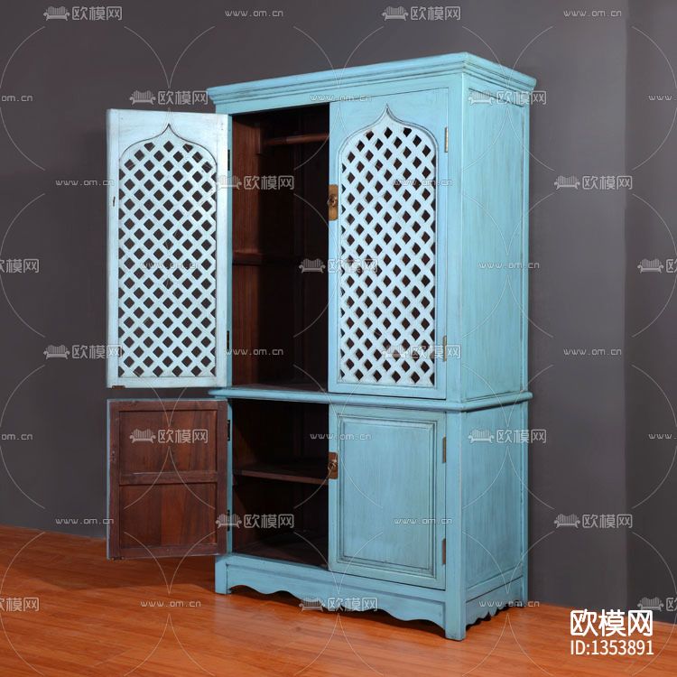 美式复古做旧手工雕花衣柜下载（渲染图4）