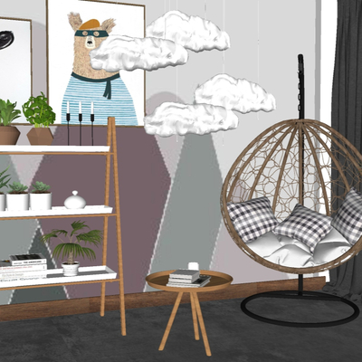  北欧藤编休闲吊椅su模型 