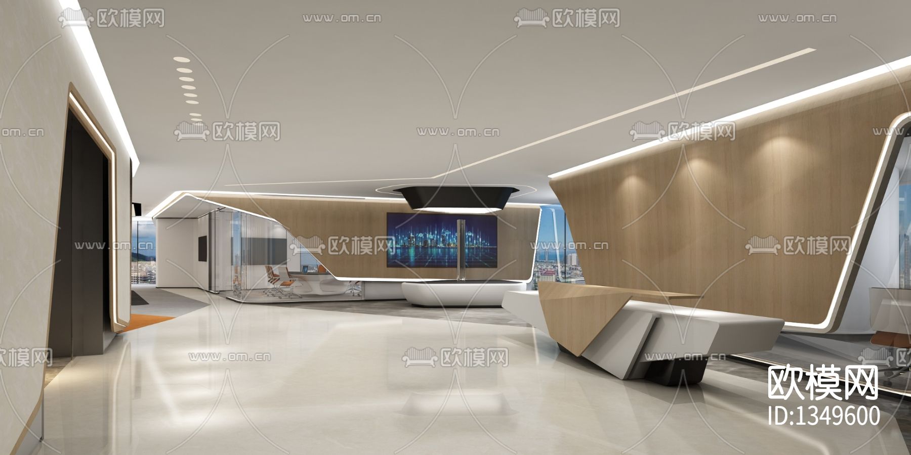 成都绿地中心大堂办公室cad施工图下载（渲染图4）