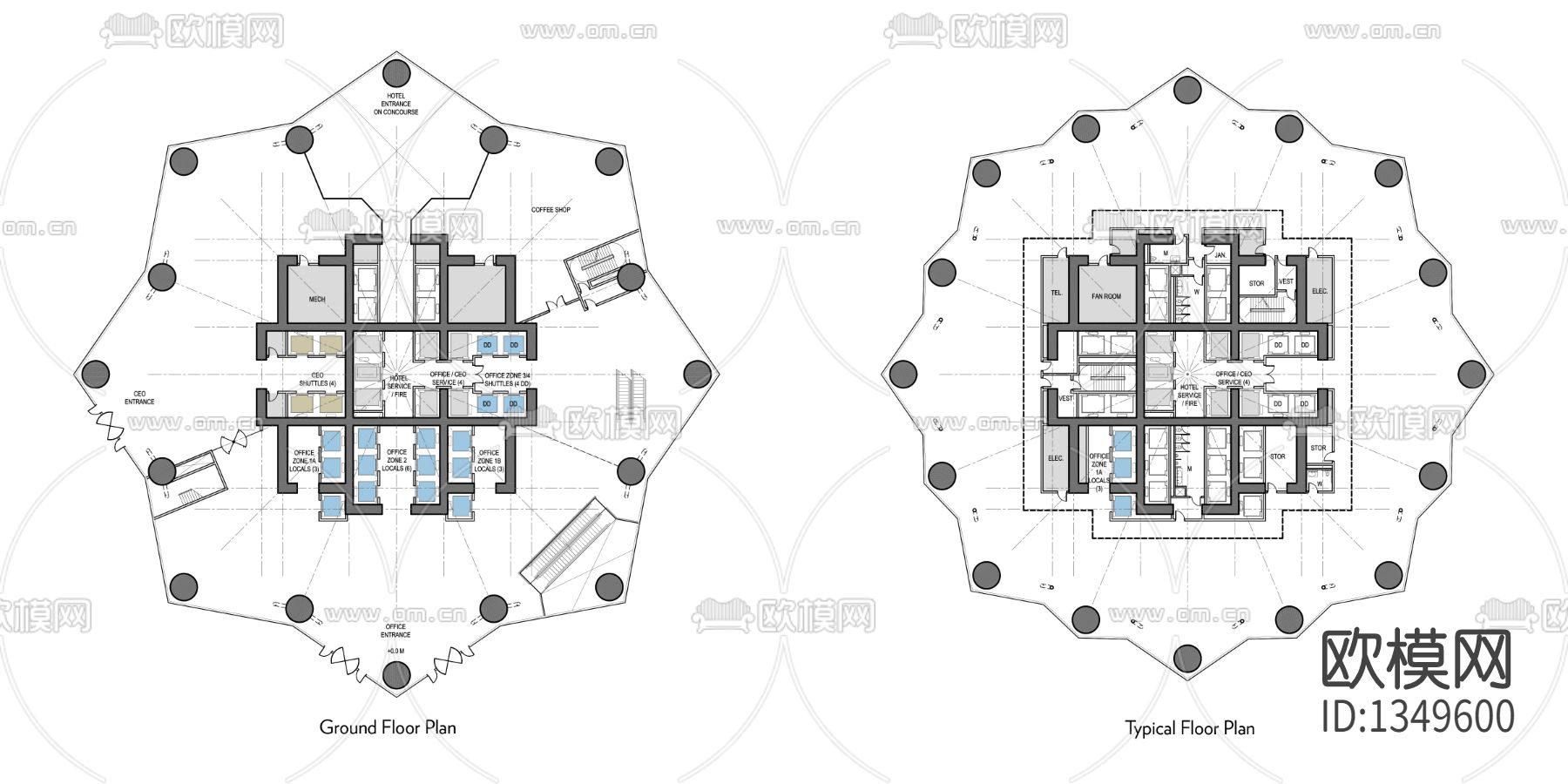 成都绿地中心大堂办公室cad施工图下载（渲染图8）