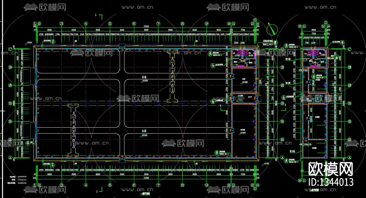 机械厂房cad施工图下载（渲染图1）