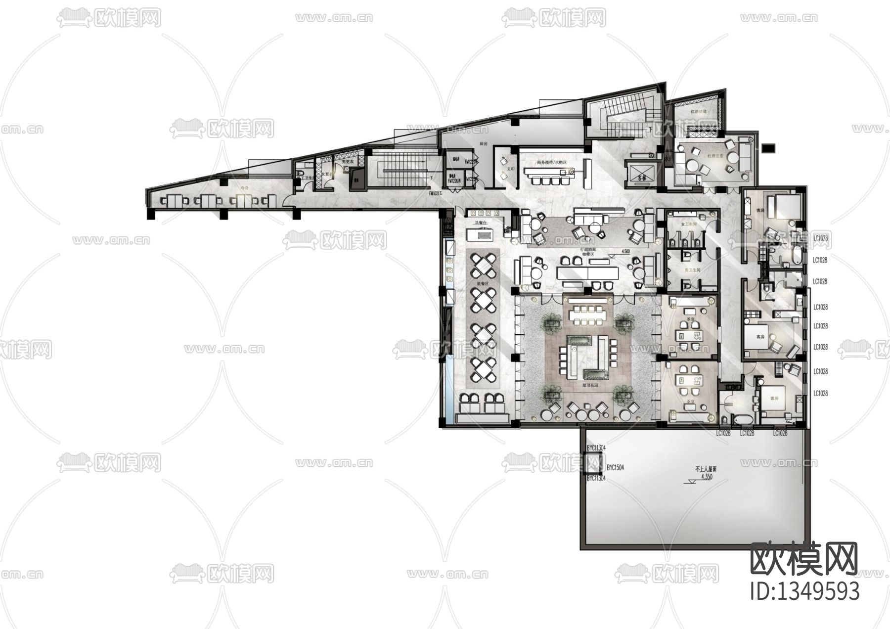 北京玺萌壹号园酒店会所cad施工图下载（渲染图2）
