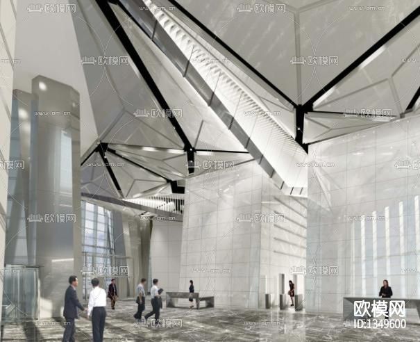 成都绿地中心大堂办公室cad施工图下载（渲染图9）