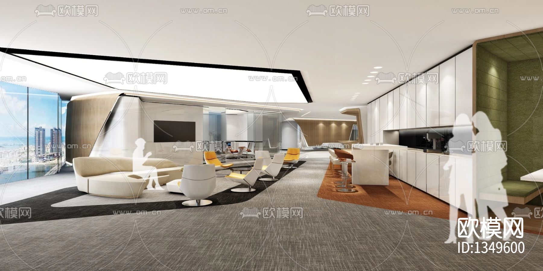 成都绿地中心大堂办公室cad施工图下载（渲染图5）