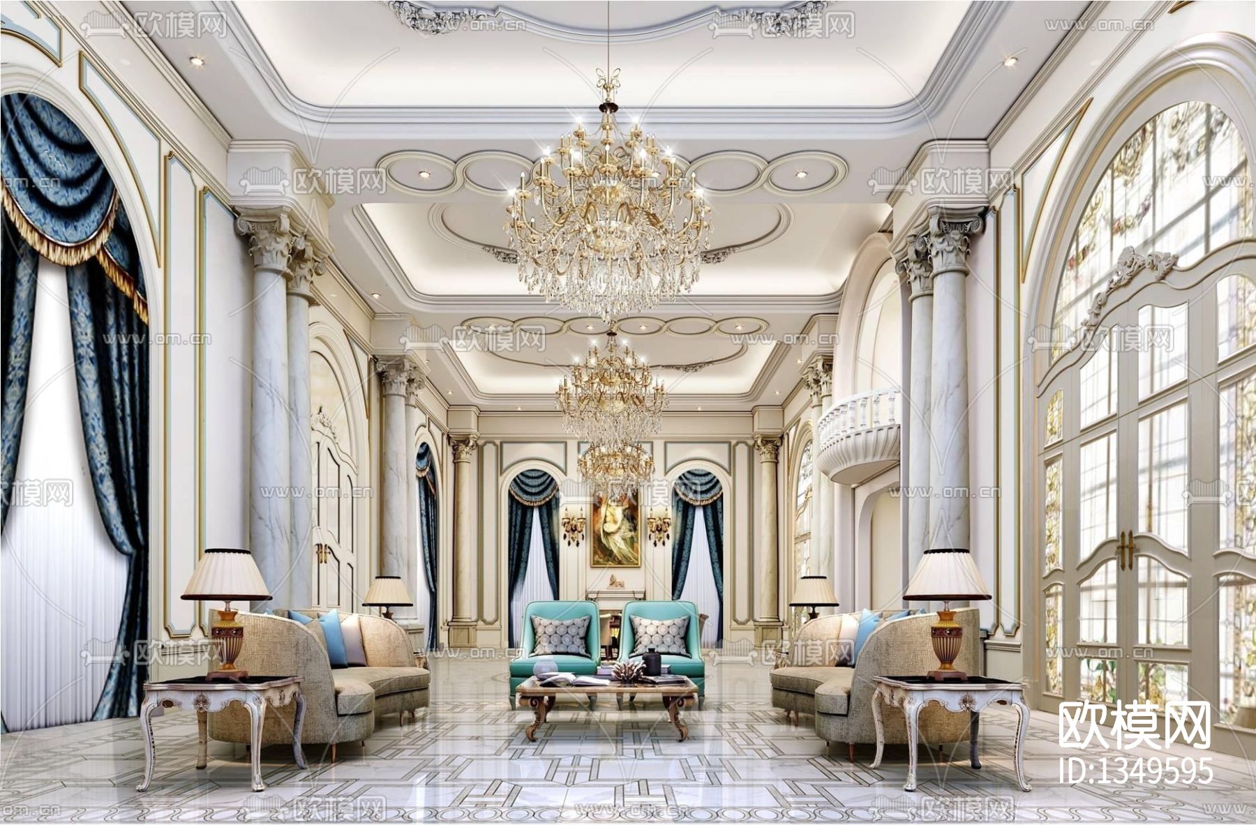 青岛万达1000M²独栋豪宅cad施工图下载（渲染图1）