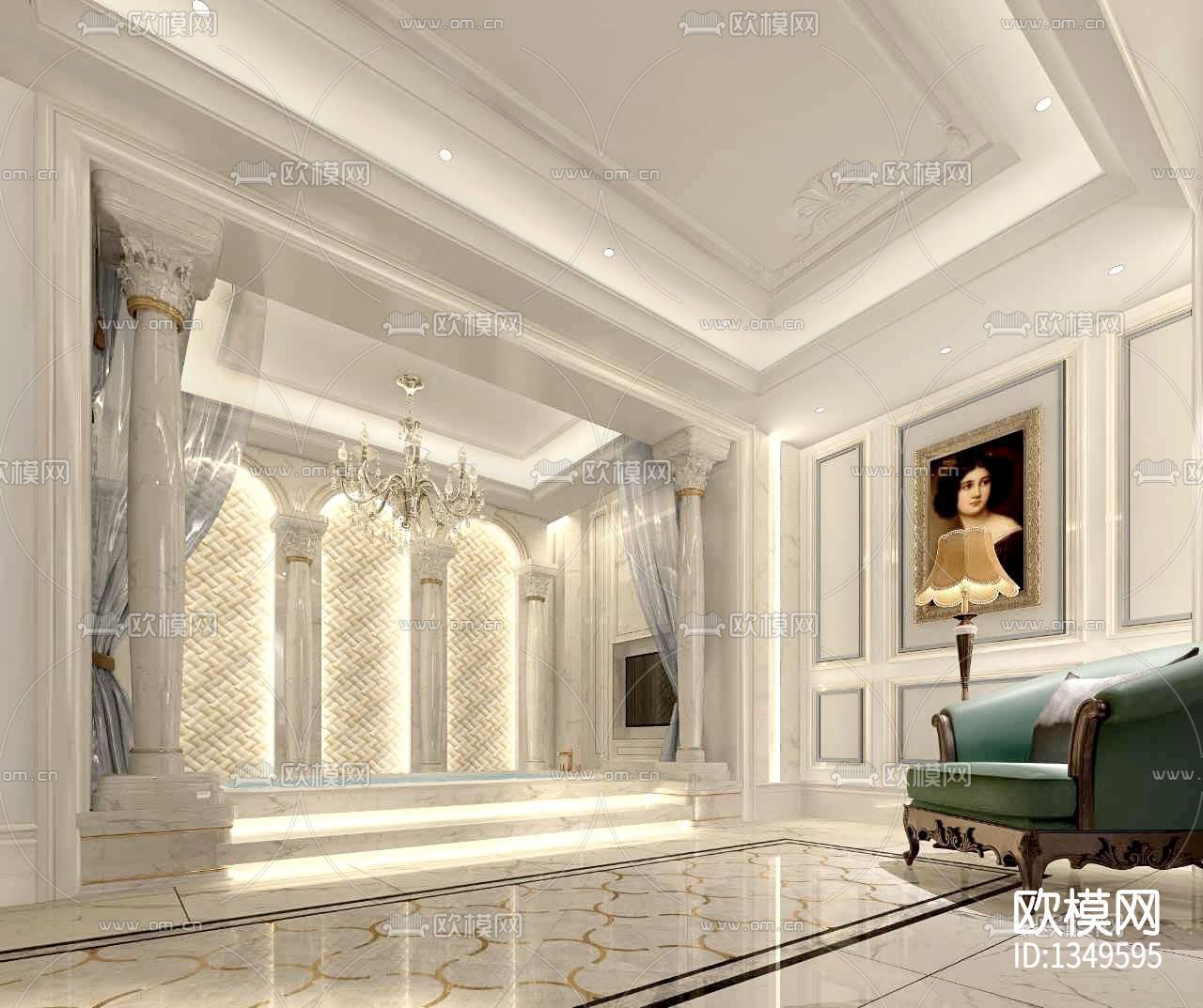 青岛万达1000M²独栋豪宅cad施工图下载（渲染图8）