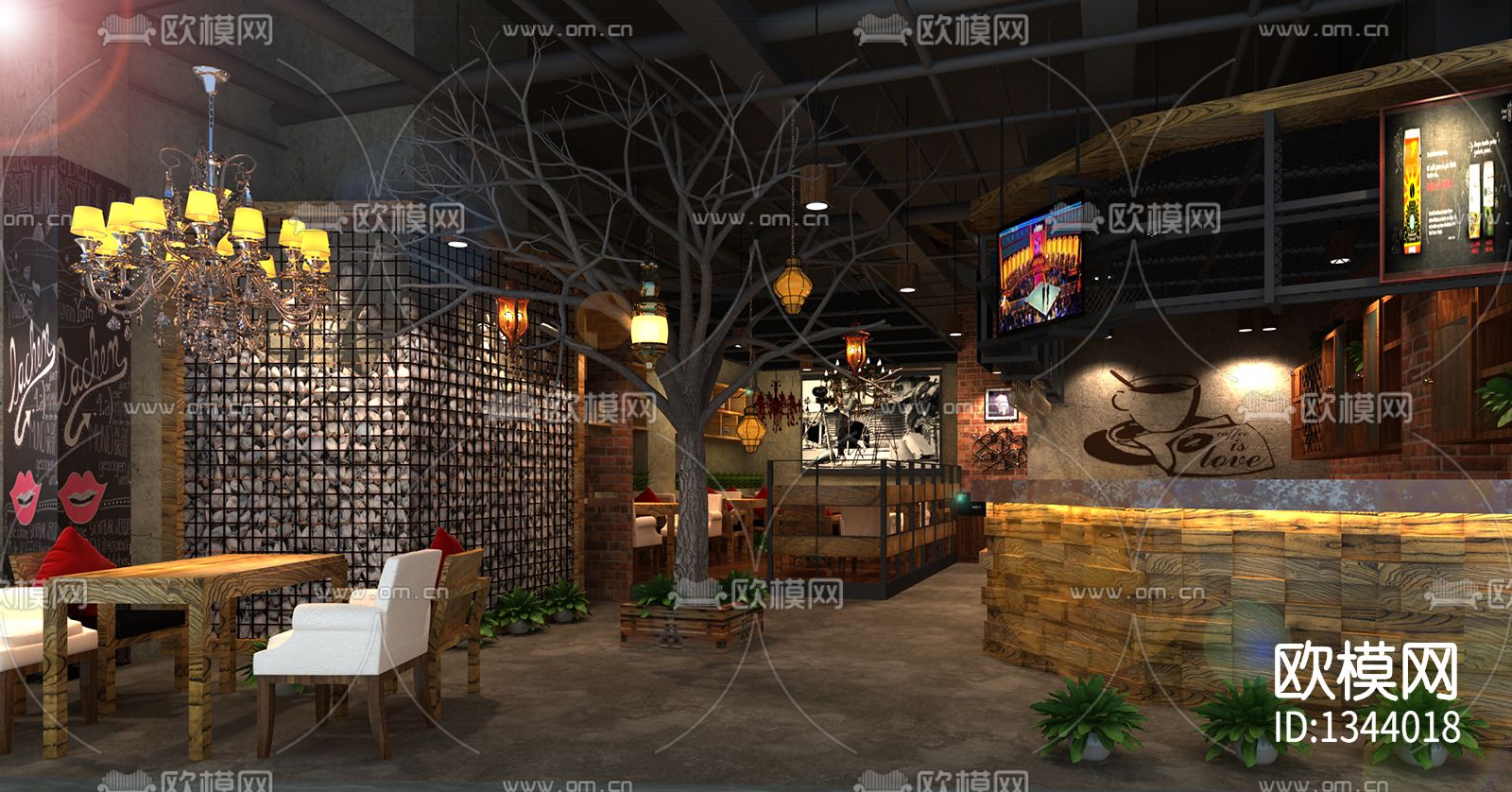 咖啡厅cad施工图下载（渲染图2）